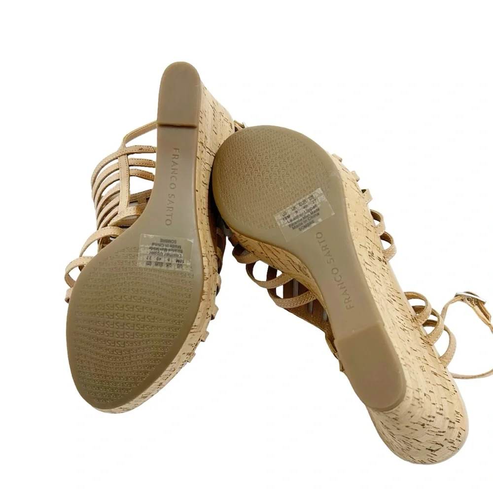 Franco Sarto Beige Sombre Leather Wedge Heel, Size 10M